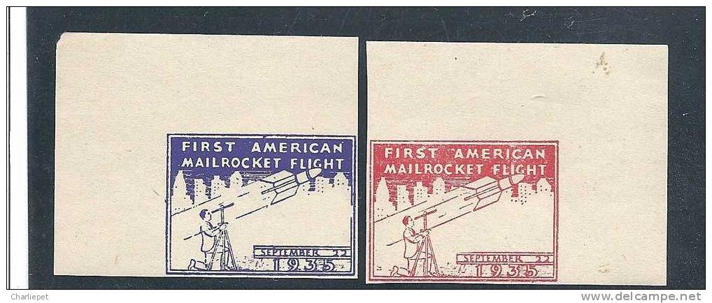 2 First American Mail Rocket Flight Sep. 22 1935 Stamps In Blue & Red MNH - United States