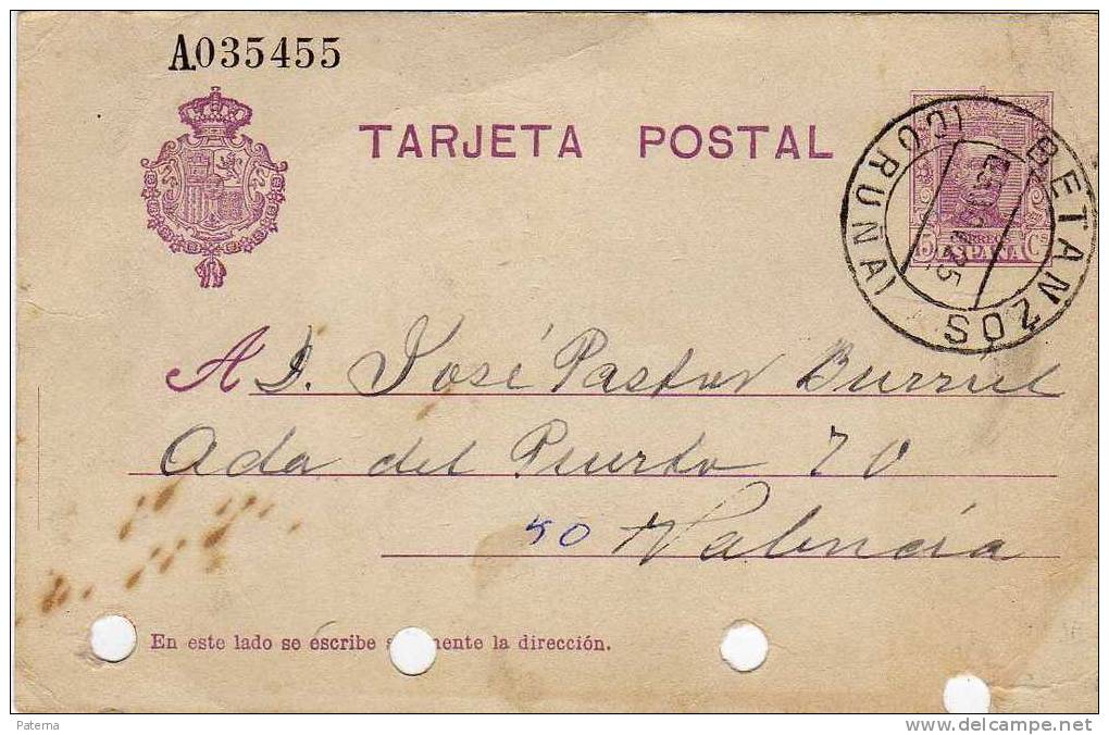 3554  Entero Postal, BETANZOS 1925, Coruña, ,  Alfonso  Xlll, Entier Postal - 1850-1931