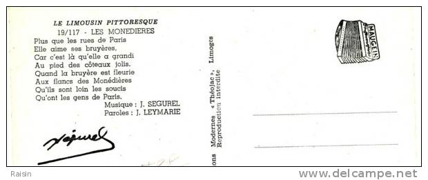 Le Limousin Les Monedieres Bergère  Troupeau De Moutons Et Musique De Jean.Segurel Accordéoniste Et Signature TBE - Limousin