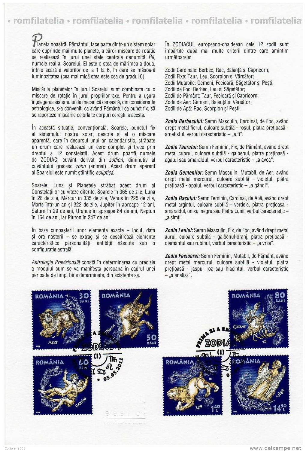 Romania 2011 / Zodiac (I) / Philatelic Document - Astrology