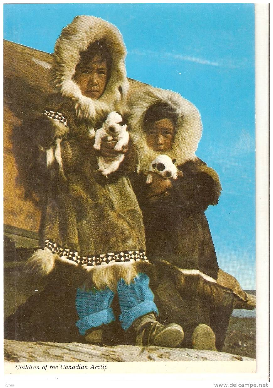 CPM 10X15 . CANADA . CHILDREN OF CANADIAN ARTIC  2 Enfants Esquimaux Tenant Des Bébés Chiens - Cartes Modernes