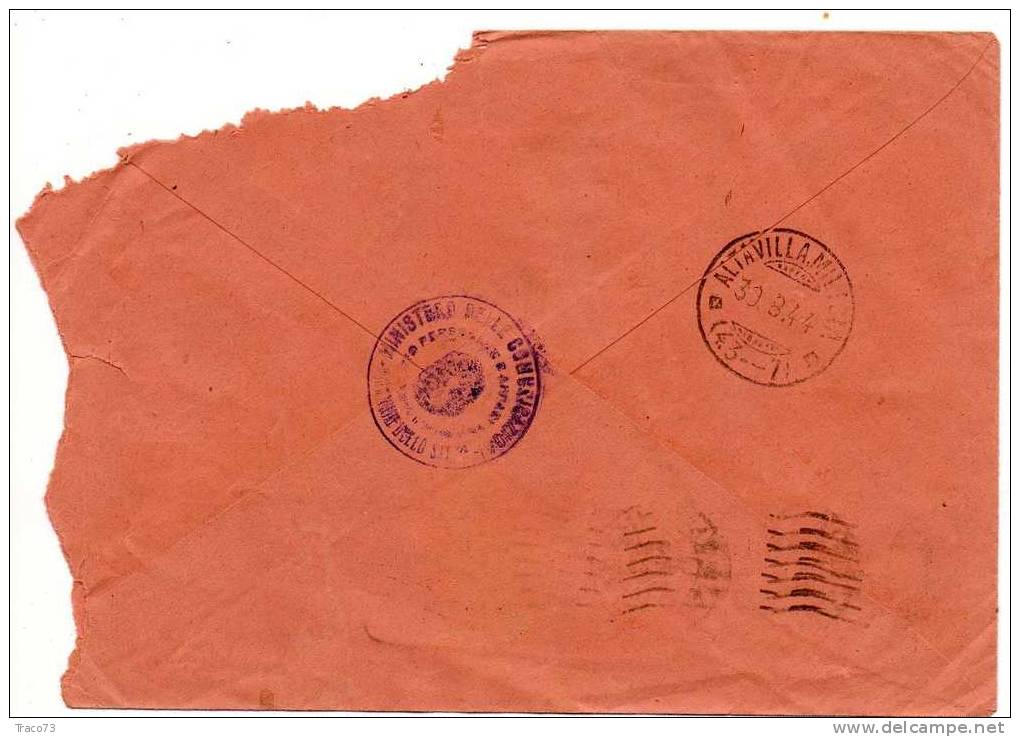 ROMA - ALTAVILLA MILICIA - Lettera A.C.S. 22.8.1944 " Ministero Delle Comunicazioni" - Iper. Cent. 25 X 2 - Marcophilie