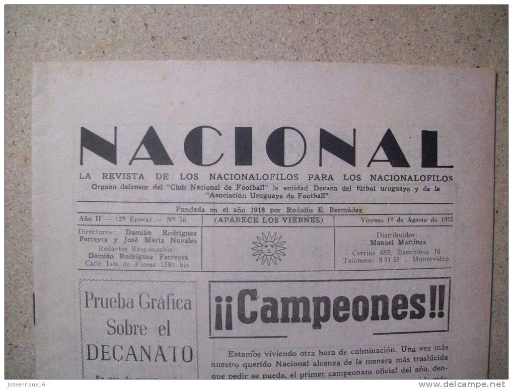 1952 REVISTA CLUB NACIONAL DE FOOTBALL, FUTBOL URUGUAY. MAGAZINE N° 52 (Sin Tapa) - [1] Hasta 1980