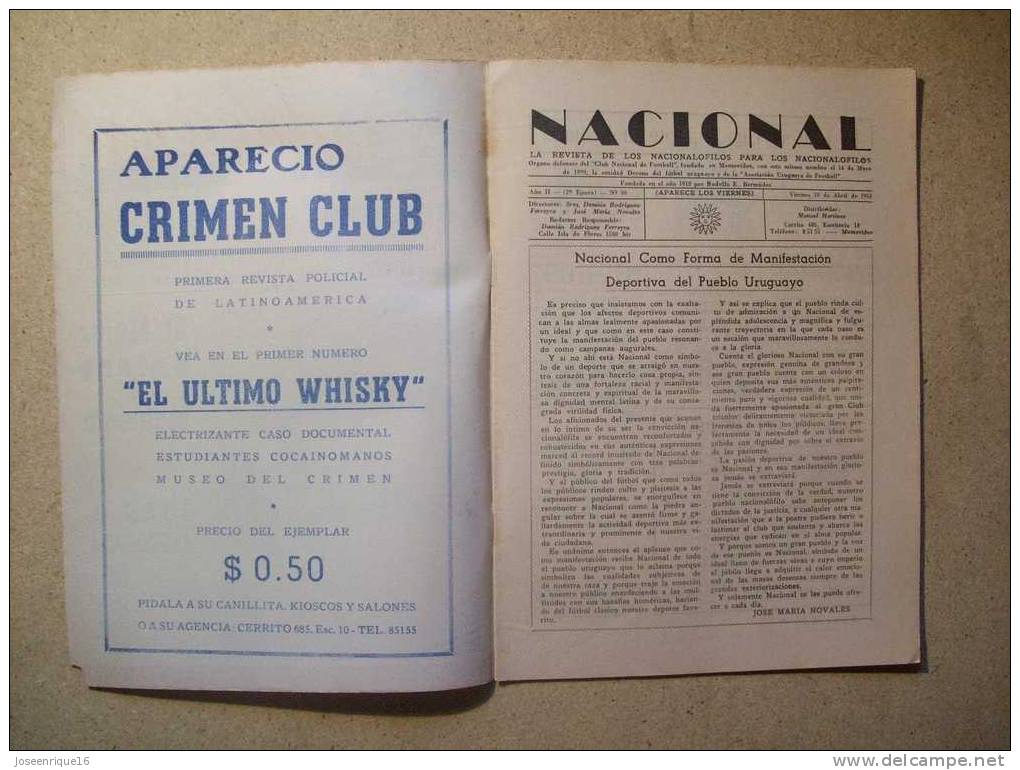 1953 REVISTA CLUB NACIONAL DE FOOTBALL, FUTBOL URUGUAY. MAGAZINE N° 90 - JUAN TISCORNIA (CICLISMO) - [1] Hasta 1980