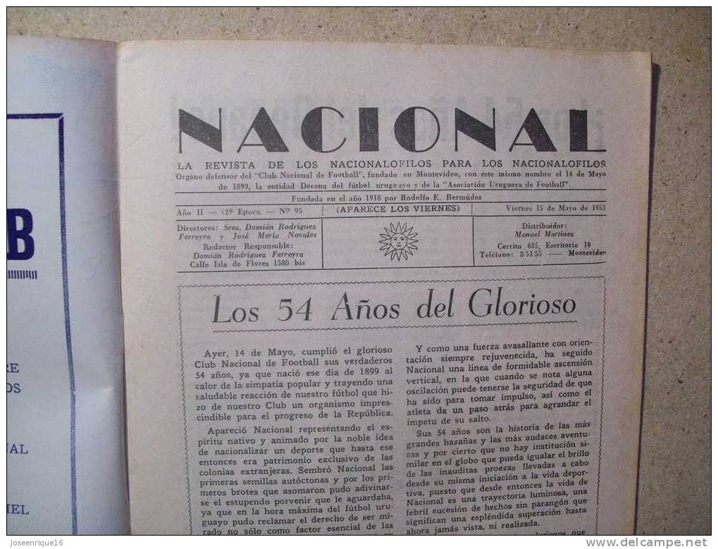 1953 REVISTA CLUB NACIONAL DE FOOTBALL, FUTBOL URUGUAY. MAGAZINE N° 95 SANTAMARIA - [1] Hasta 1980