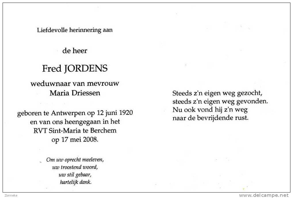 Doodsprentje Fred Jordens - Devotion Images