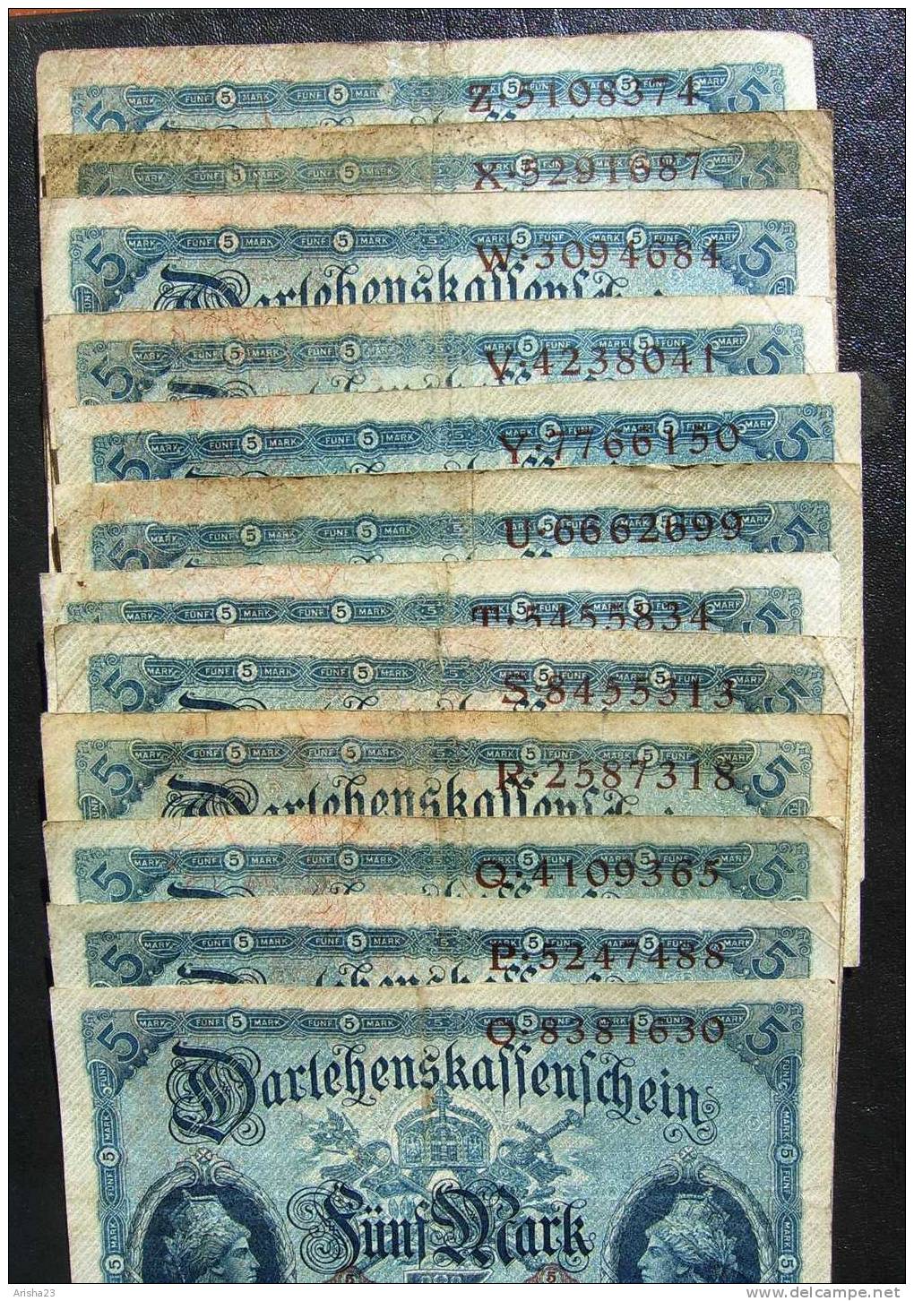 No.T. Germany, 25 Banknotes Of 5 MARK 1914 - Complete Set Of Series From A To Z Excl. Ser. I - Collections