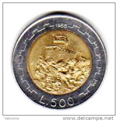 SAN MARINO  500 Lire 1988 - KM 226 BU Brilliant Uncirculed From Divisionale - Bimetallica Bimetallic - Saint-Marin