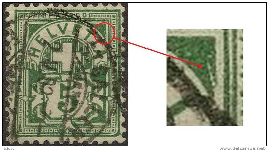 Ziffer 65B.2.08b, 5 Rp.grün          1902 - Abarten