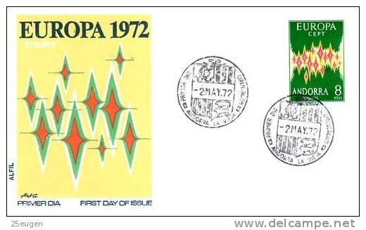 SPANISH ANDORRA  1972  EUROPA CEPT FDC - 1972
