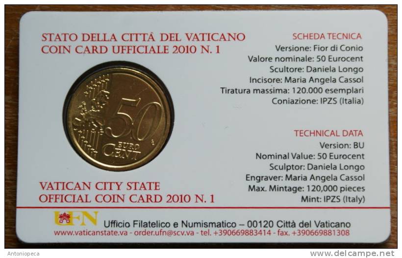 VATICANO 2010 - THE OFFICIAL COIN CARD VATICAN 2010 - Vaticano