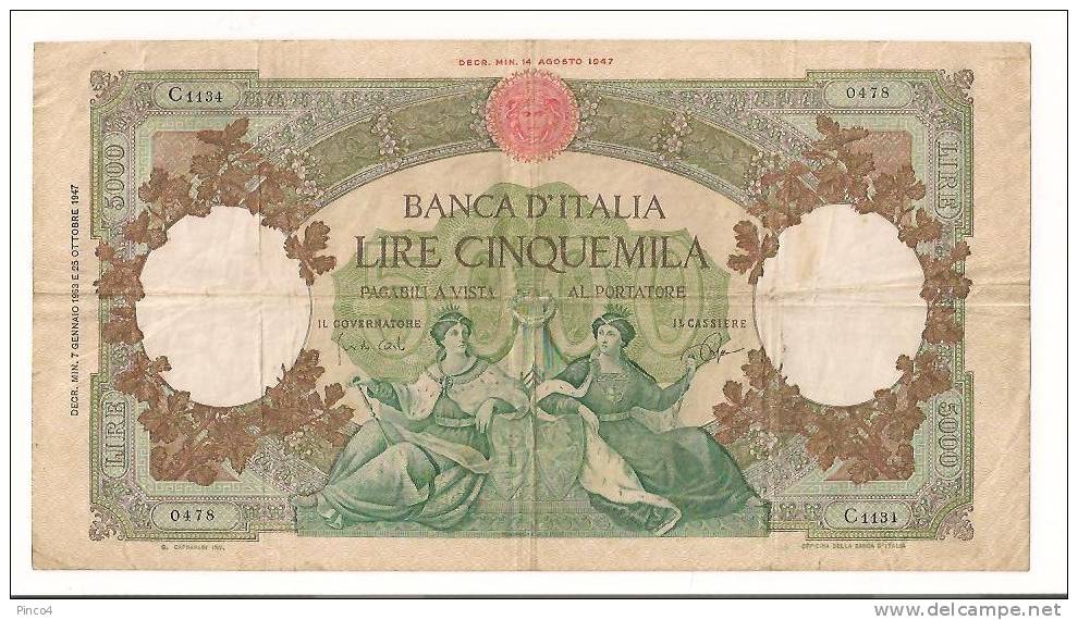 REPUBBLICA ITALIANA 5000 LIRE REPUBBLICHE MARINARE MEDUSA 7 GENNAIO 1963 - 5000 Lire