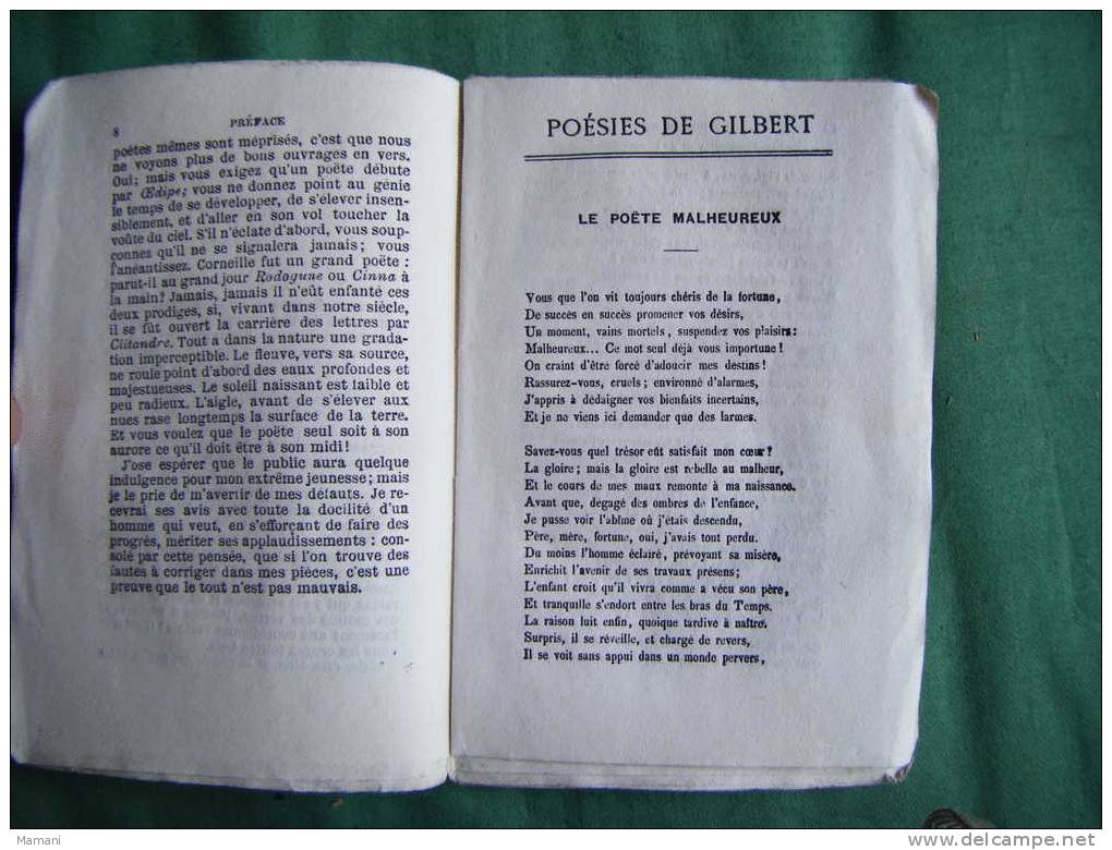 Poesies De Gilbert De Fontenay Le Chateau-livret Notice Sur Gilbert  1751-1780-160pages--manque La 1ere Page Ma Ref 1 - Non Classificati