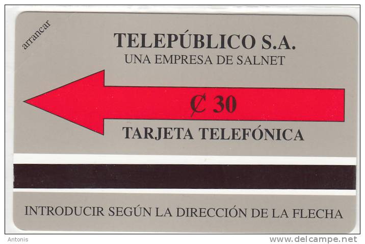 EL SALVADOR(Urmet) - Red Arrow On Grey, Urmet Cardphone, Telepublico SA First Issue 30col, Tirage %20, Mint - Salvador