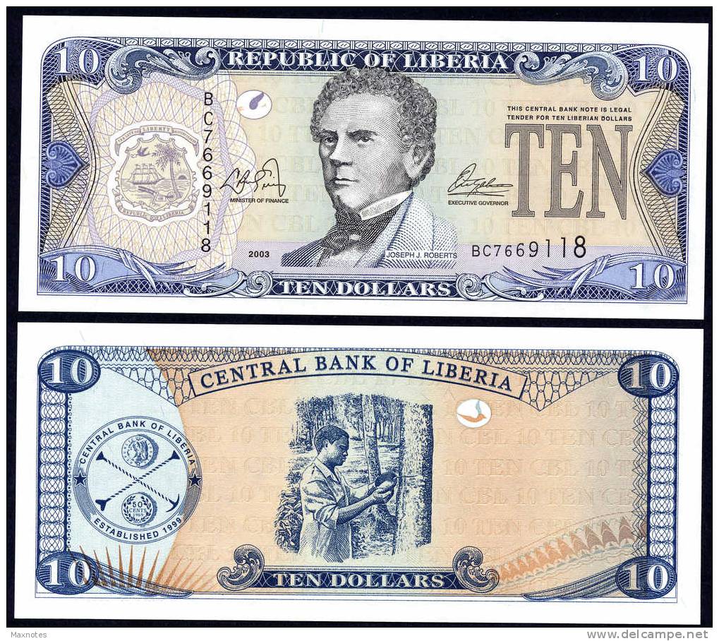 LIBERIA : 10 Dollars - 2003- P27 - FDS - Liberia