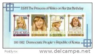 BULK:5 X KOREA DRP (north) 1982 Diana Birthday. IMPERF.OVPT.BLUE Sheetlet (4 Stamps)  IMPERFORATED [non Dentelé] - Femmes Célèbres