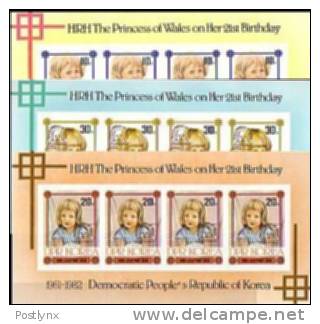 KOREA DRP (north) 1982 Diana Birthday. IMPERF.OVPT.GOLD Sheetlets:3 (12 Stamps) [non Dentelé,Geschnitten,no Dentado] - Berühmte Frauen