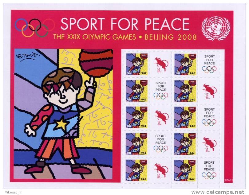 ONU New-York 2008 - Feuille De Timbres Personnalisés JO Pékin - Sport For Peace ** (épuisée Sold Out) - Hojas Y Bloques