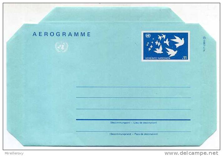 OISEAU AEROGRAMME  COLOMBE NATIONS UNIS - Pigeons & Columbiformes