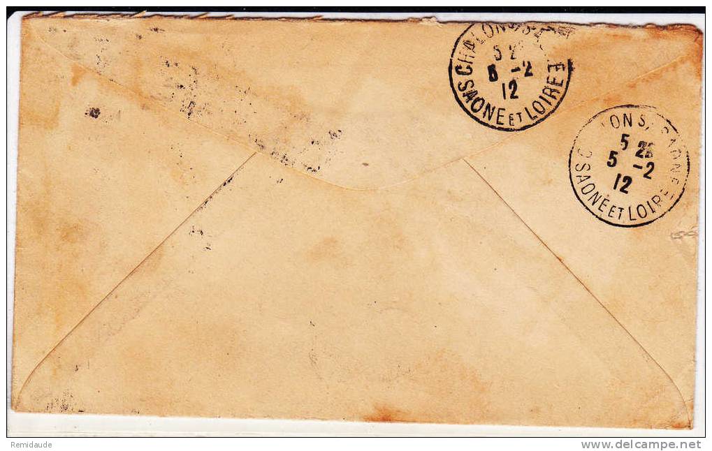 USA - 1912 - LETTRE DECOREE (HOTEL MELLEN) De FALL RIVER (MASS) Pour CHALON Sur SAONE - Storia Postale