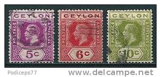 Ceylon  1911/25  George V - 3  Werte (Wz Multi CA)  Mi-Nr.168/70  Gestempelt / Used - Ceylan (...-1947)