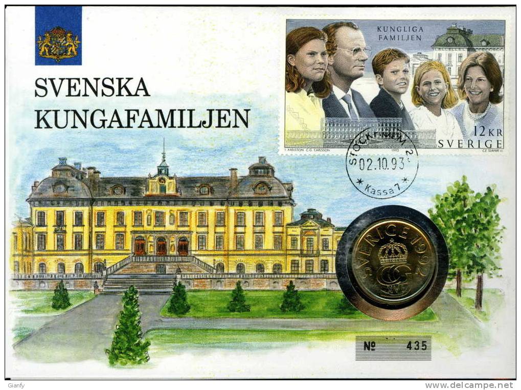 FAMIGLIA REALE SVEZIA BUSTA FRANCOBOLLO E MONETA 1993 - FDC