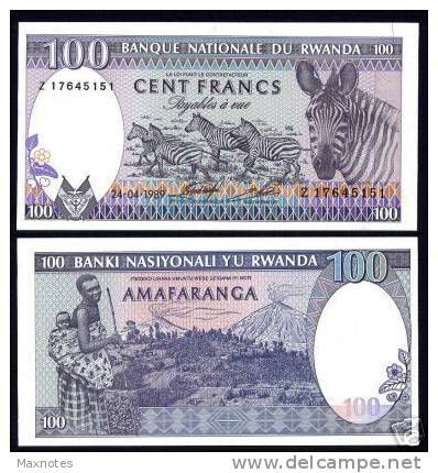 RWANDA  : Banconota 100 Franchi  - 1989  - P19 - FDS - Ruanda