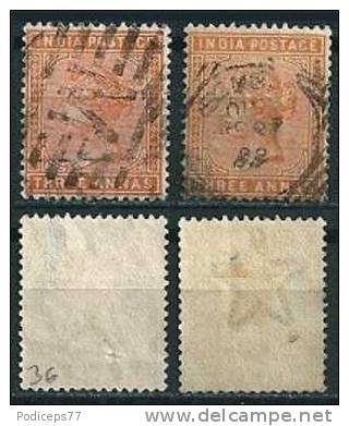 Indien  1882/86  Q. Victoria 3 A  Mi-Nr.36a,b  Gestempelt / Used - 1882-1901 Empire