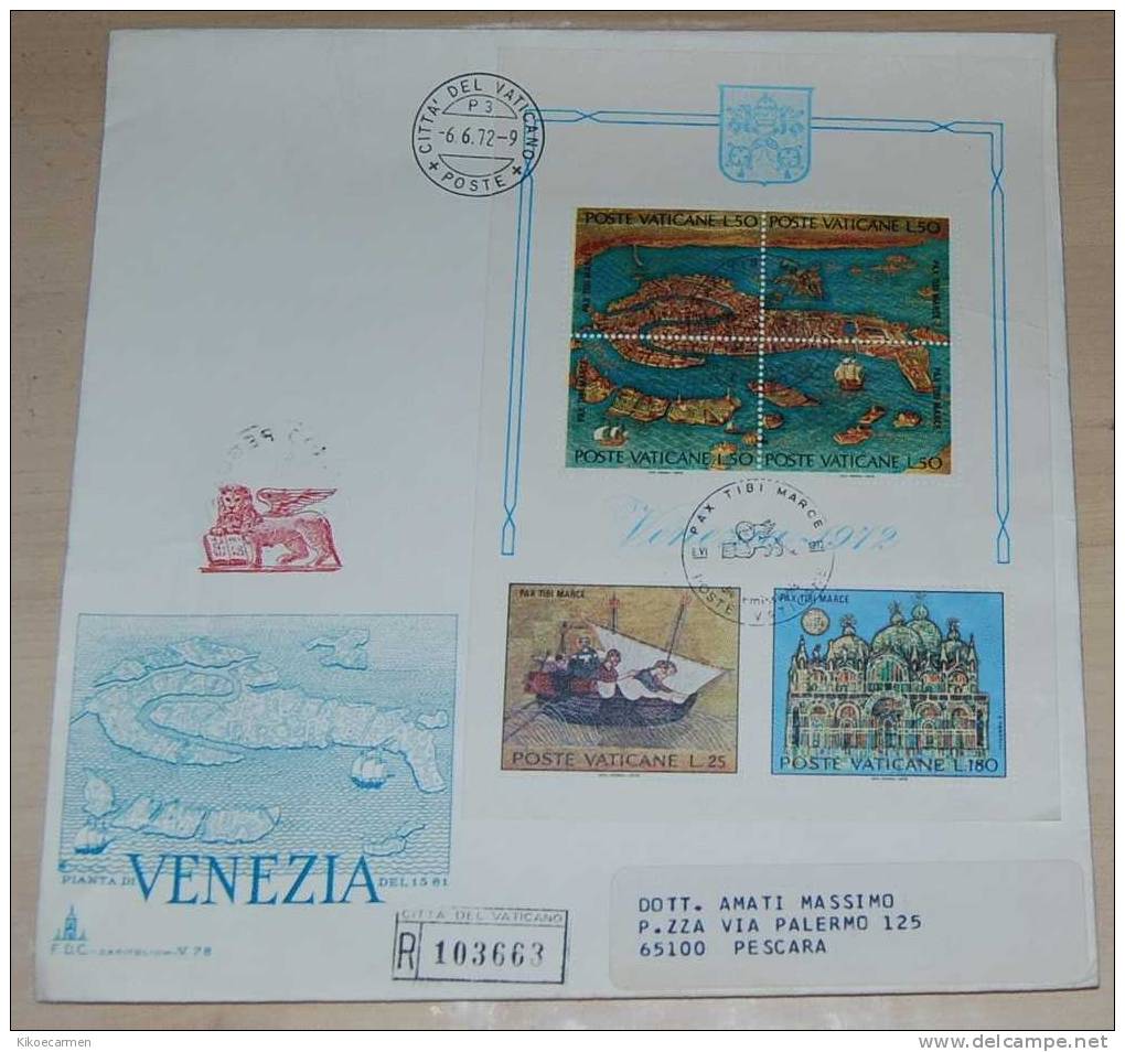 3scans 3covers VATICANO 1972 Official FDC VENEZIA VENICE Registered Letter, Sur Lettre Recommandé, Realmente Viaggiata - Covers & Documents