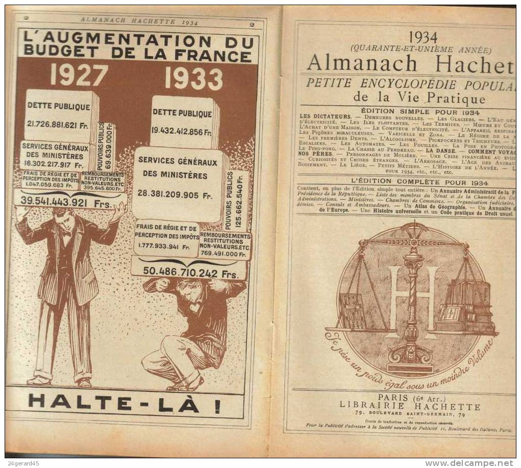 ALMANACH HACHETTE 1934 - Des Informations Renseignements Exceptionnels Pour L´époque L´ancêtre D´Internet - Autres & Non Classés