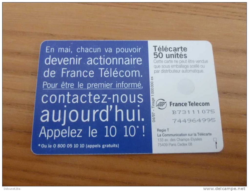 Télécarte 50u - Puce Gem1 "1010 - En Mai, Chacun Va Pouvoir Devenir Actionnaire De France Télécom....." - 1997