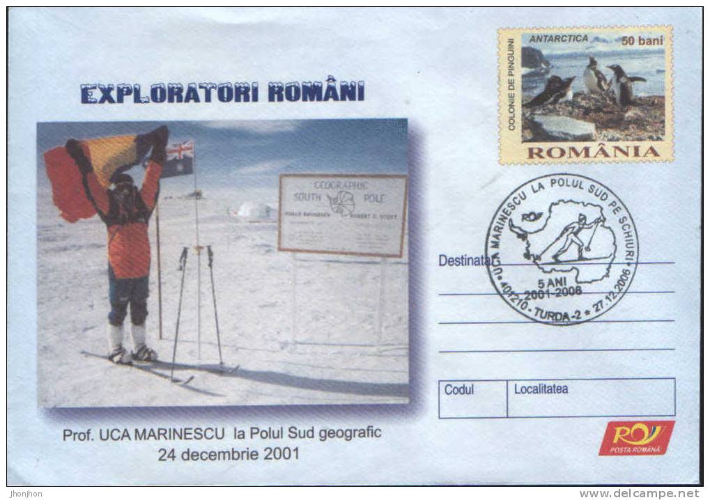 Romania-  Postal Stationery Cover-2005-Romanian Explorers-U. Marinescu Geographical South Pole - Antarctic Expeditions