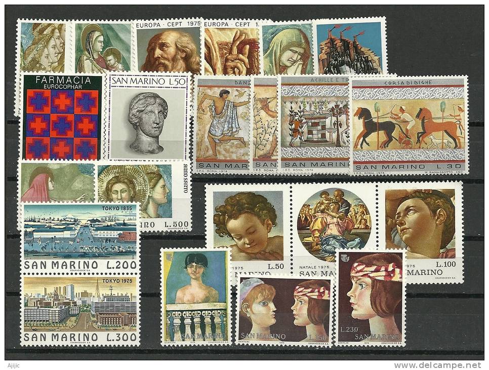 Année Complete  1975.  22 T-p Neufs **.  Cote 11.50 € (series Art Etrusque,Giotto & Michel-Ange,etc) - Années Complètes