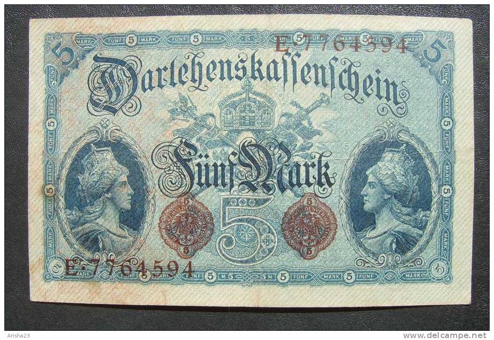 NoT. Darlehenskassenschein, Berlin 5 Mark 1914 - Ser. E 7764594 - 5 Mark