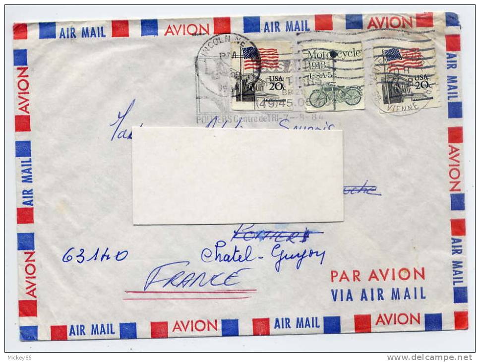 1984-Enveloppe USA Pour FRANCE-réexpédiée De Poitiers Pour Chatel-Guyon-tp MOTO- - Lettres & Documents