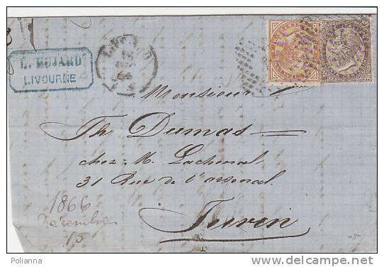 A1028 - 10 Cent.Delarue + 30 Cent.Delarue Su Frontespizio Di Lettera VG 18-12-1866 Ann.num.a Punti - Marcophilie