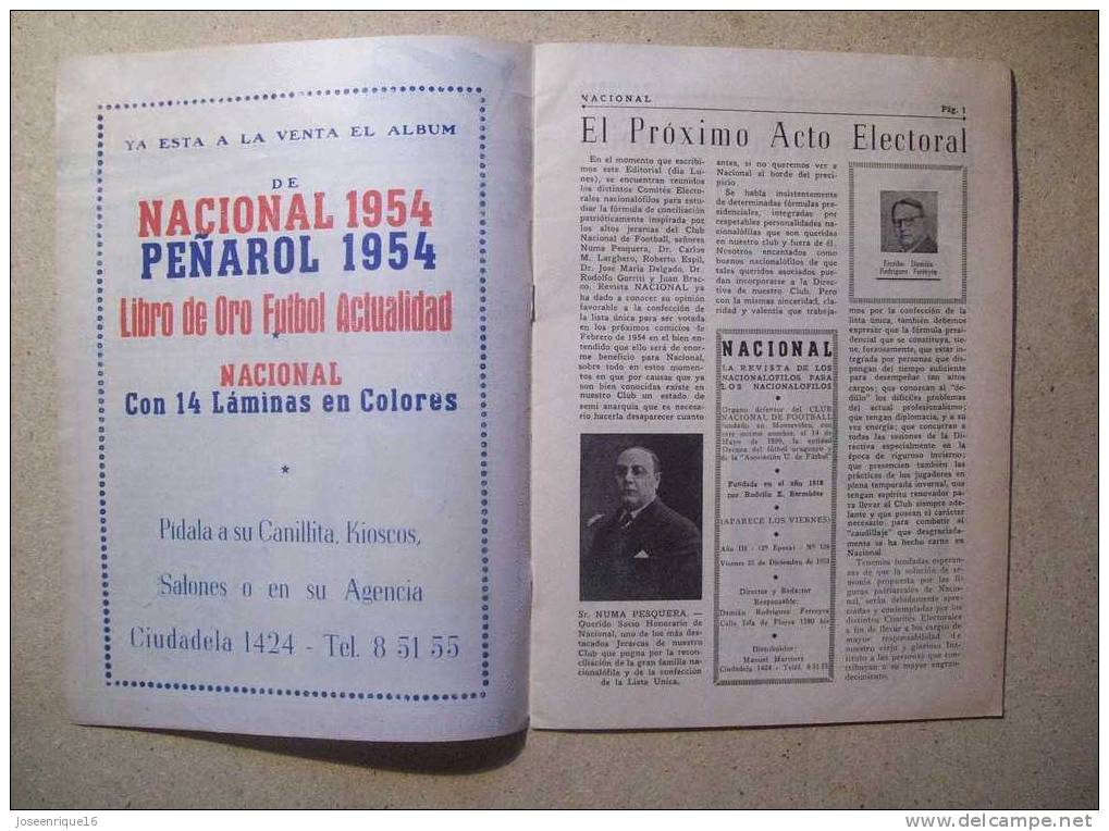 1953 REVISTA CLUB NACIONAL DE FOOTBALL, FUTBOL URUGUAY. MAGAZINE N° 126 LEIVA - WASHINGTON MAÑANA - [1] Fino Al 1980