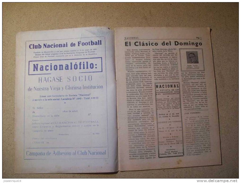 1954 REVISTA CLUB NACIONAL DE FOOTBALL, FUTBOL URUGUAY. MAGAZINE N° 148 NESTOR CARBALLO - [1] Hasta 1980