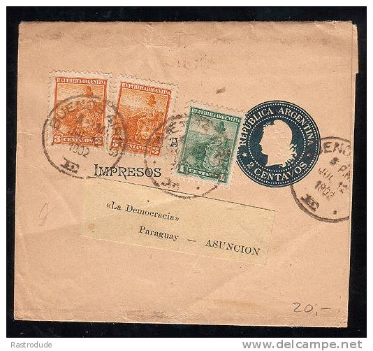 ARGENTINA 1902 2 Ctvs. POSTAL STATIONERY WRAPPER TO PARAGUAY - Autres & Non Classés