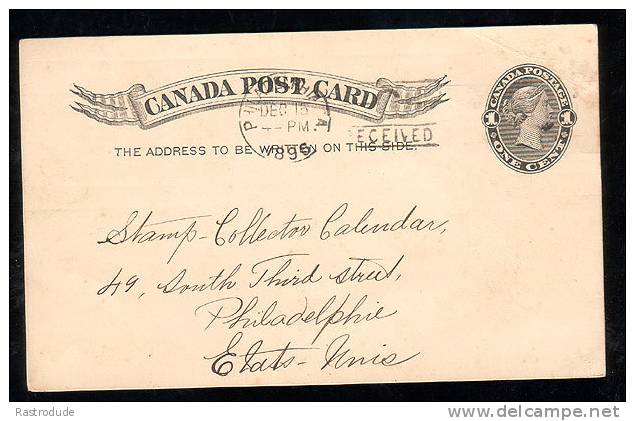 CANADA 1896 1 Ct. POSTAL STATIONERY CARD TU U.S - 1860-1899 Reinado De Victoria