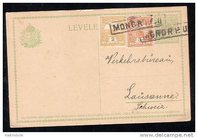 HUNGARY -UNGARN 1912 STATIONERY CARD USED TO SWITZERLAND - Postal Stationery