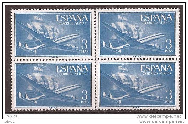 ES1175-LA317TA.Spain Espagne SUPER-CONSTELLATION Y NAO SANTA MARIA 1955/56.(Ed.1175**)sin Charnela LUJO  BLOQUE DE 4 - Nuevos