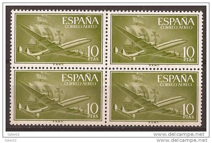 ES1179-lA319TA.Spain Espagne SUPER-CONSTELLATION Y NAO SANTA MARIA 1955/56.(Ed.1179**)sin Charnela LUJO  BLOQUE DE 4 - Nuevos