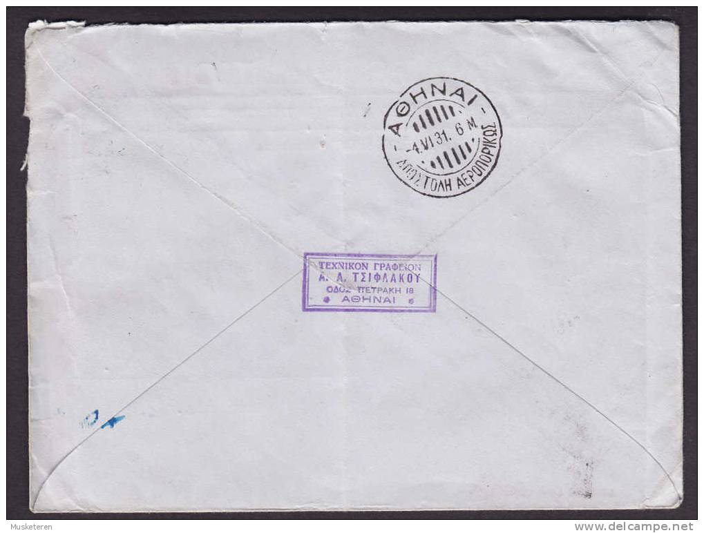 Greece Airmail Luftpost (Erased) A. A. TSIFLAKOS Athen 1931 Cover To PLAUEN Germania (2 Scans) - Cartas & Documentos