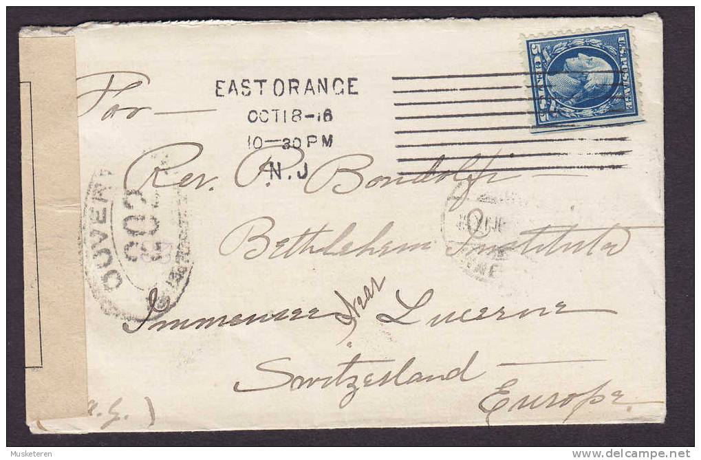 United States EAST ORANGE 1916 Cover Bethlehem Institution Lucerne Switzerland French Censor Zensur (See Note) SCARCE !! - 1851-1940