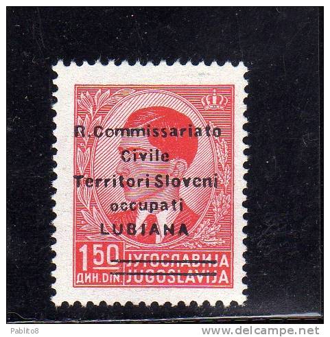 LUBIANA 1941 R. COMMISSARIATO SOPRASTAMPA MODIFICATA 1,50 D MNH - Lubiana