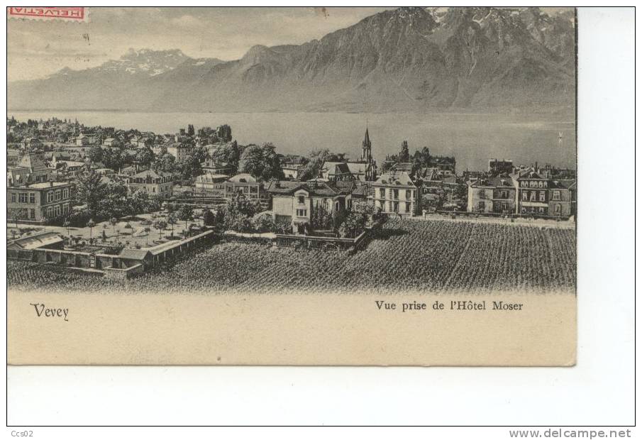 Vevey Vue Prise De L'Hôtel Moser 1909 - Vevey