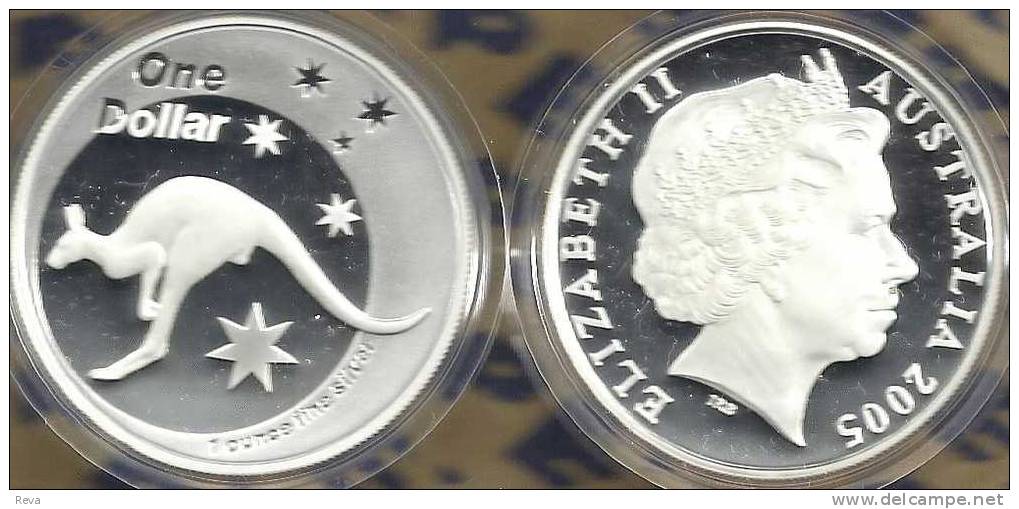 AUSTRALIA $1 KANGAROO ANIMAL  FRONT QEII BACK 2005 PROOF 1 Oz .999 SILVER READ DESCRIPTION CAREFULLY !!! - Autres & Non Classés