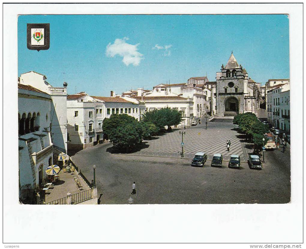 Portugal Cor 12313 – ELVAS - PRAÇA D. SANCHO II - SÉ - OLD CARS AUTOMOBILES VOITURES BUS AUTOCARRO TAXI OPEL AMERICAN - Portalegre