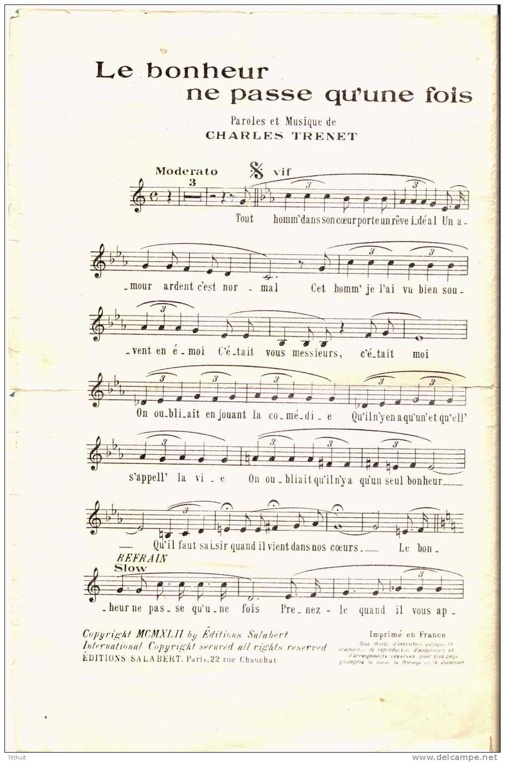 1942 -Charles TRENET - Le Bonheur Ne Passe Qu´une Fois- Frédérica- Paroles & Musique ; Trenet - Gesang (solo)